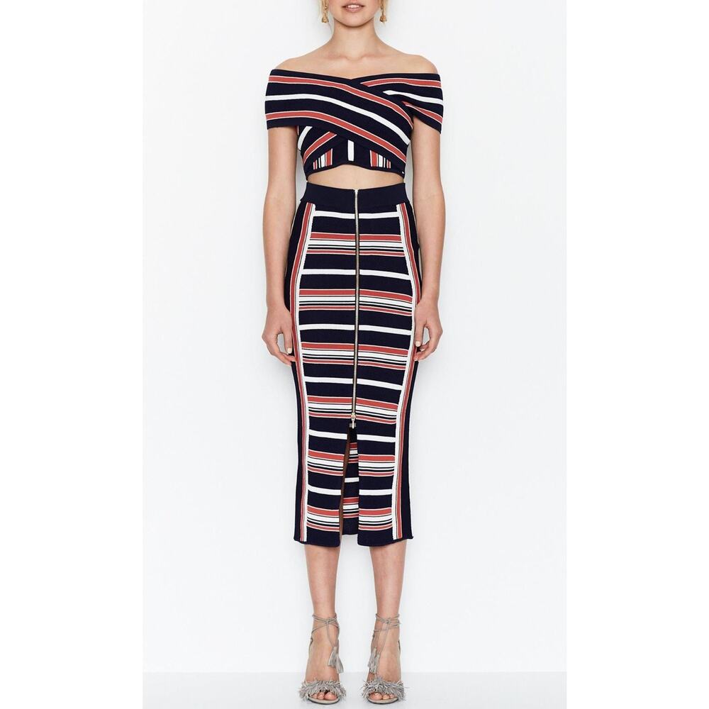 Alice McCall 'Got You Babe' Striped Zipper Midi Mesh Skirt - Size 6US